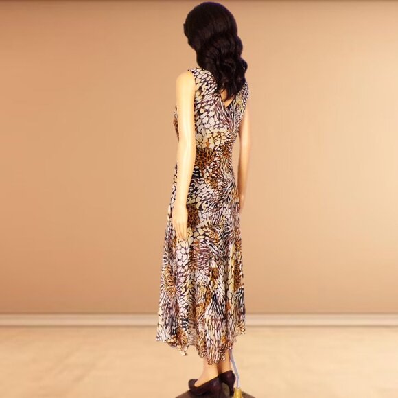CHRIS McLAUGHLIN size 10 silk-like earth-tone sleeveless fit/flare maxi dress - Picture 6 of 11